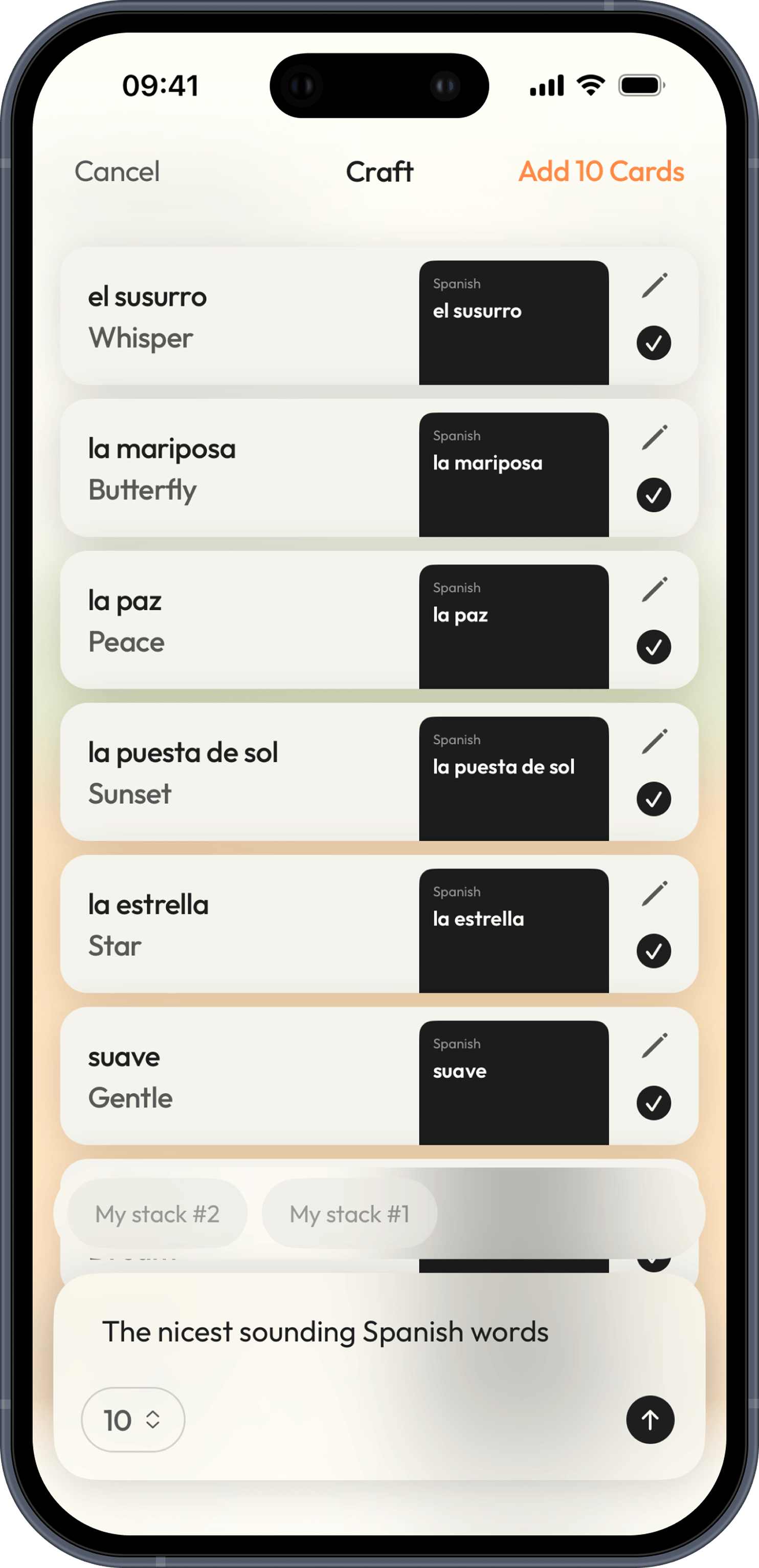 Generating a rich card with translation and example sentences