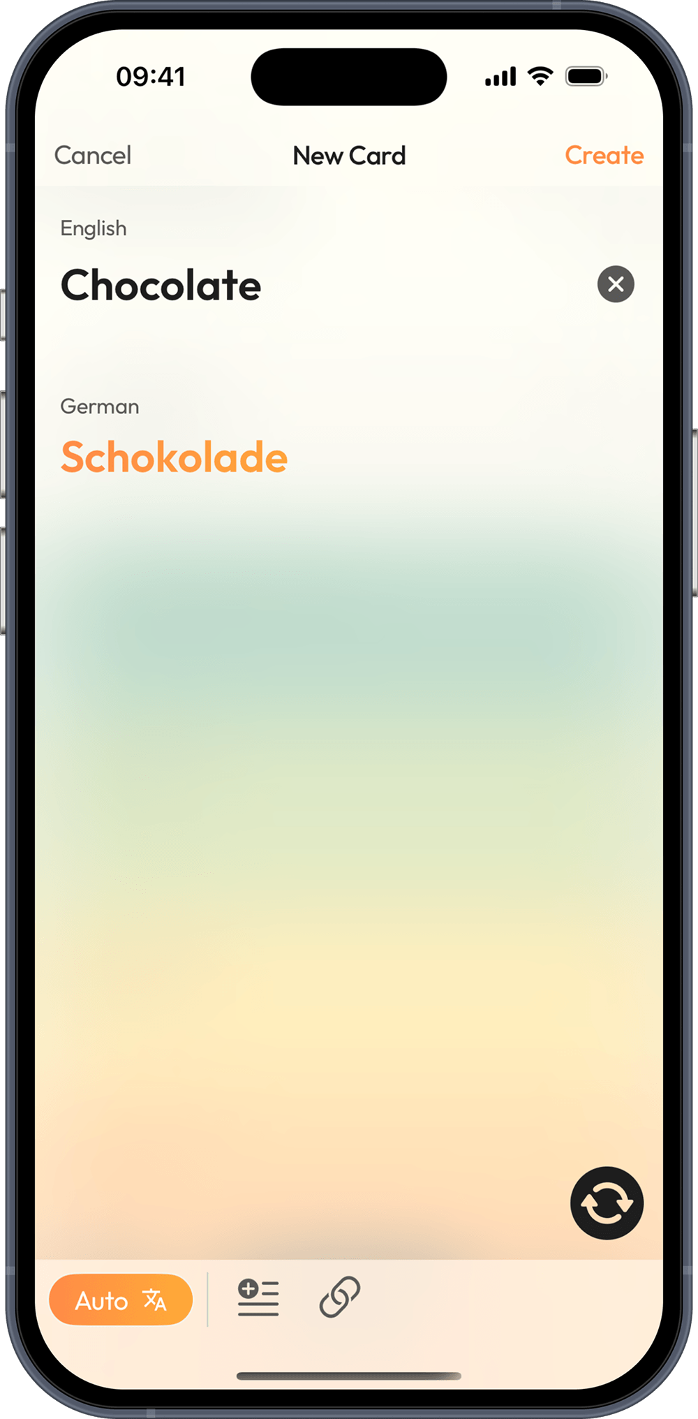 Creating a new card with an auto translation from English to German